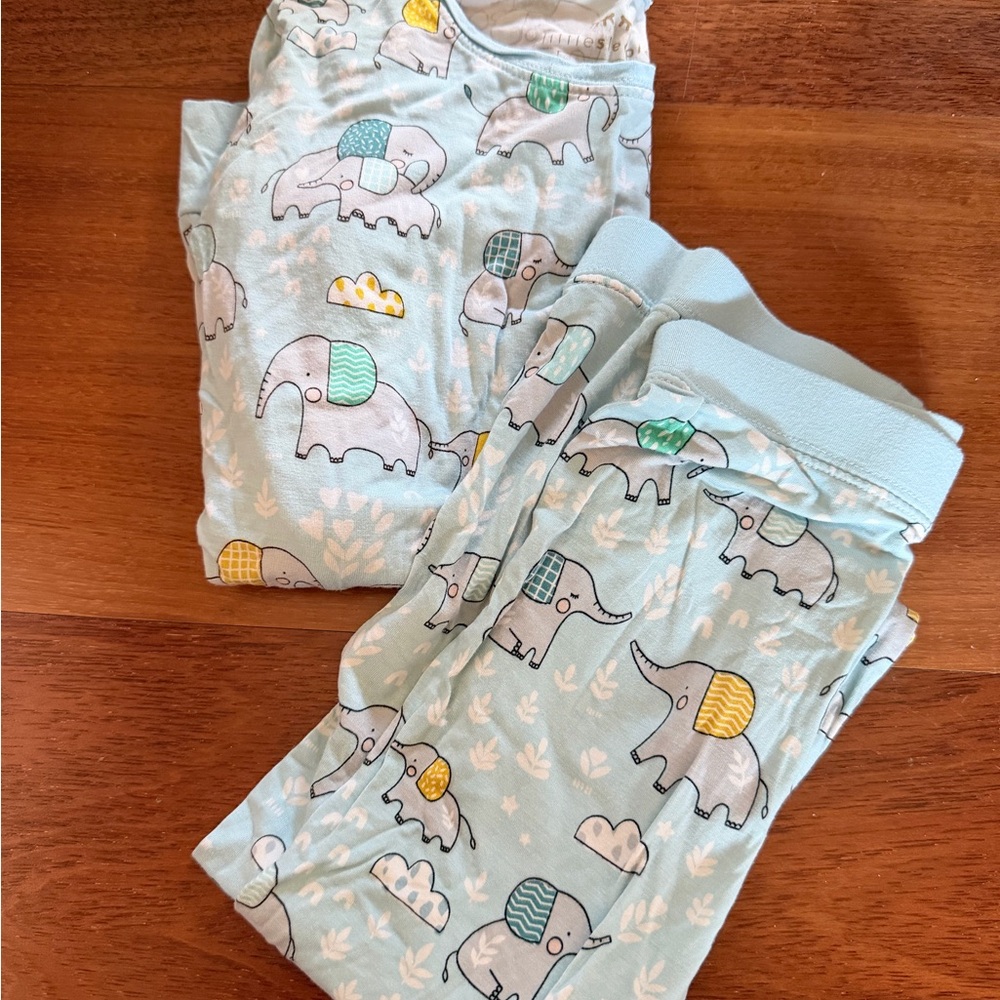 Little Sleepies Light Blue Elephant Print Pajama Set with Yellow & Green Accents